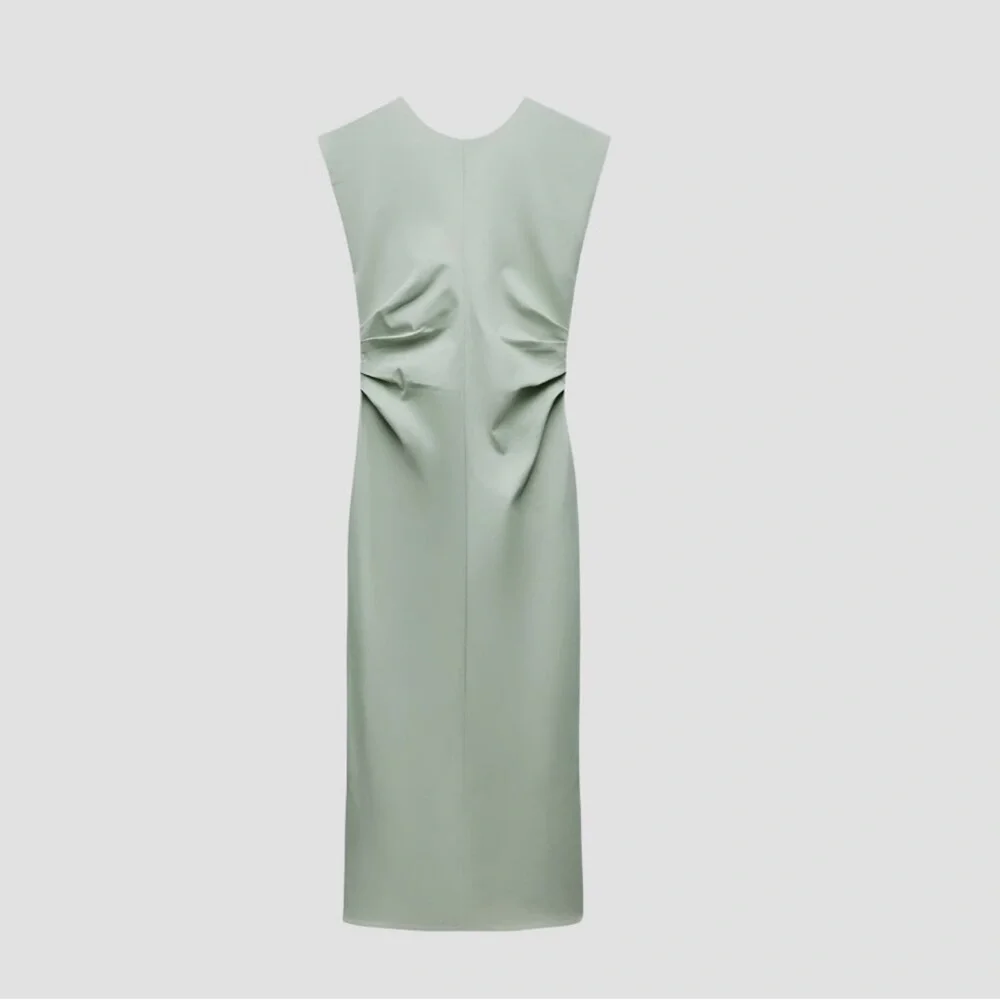 zara sage green dress Zara Sage Green Midi Dress